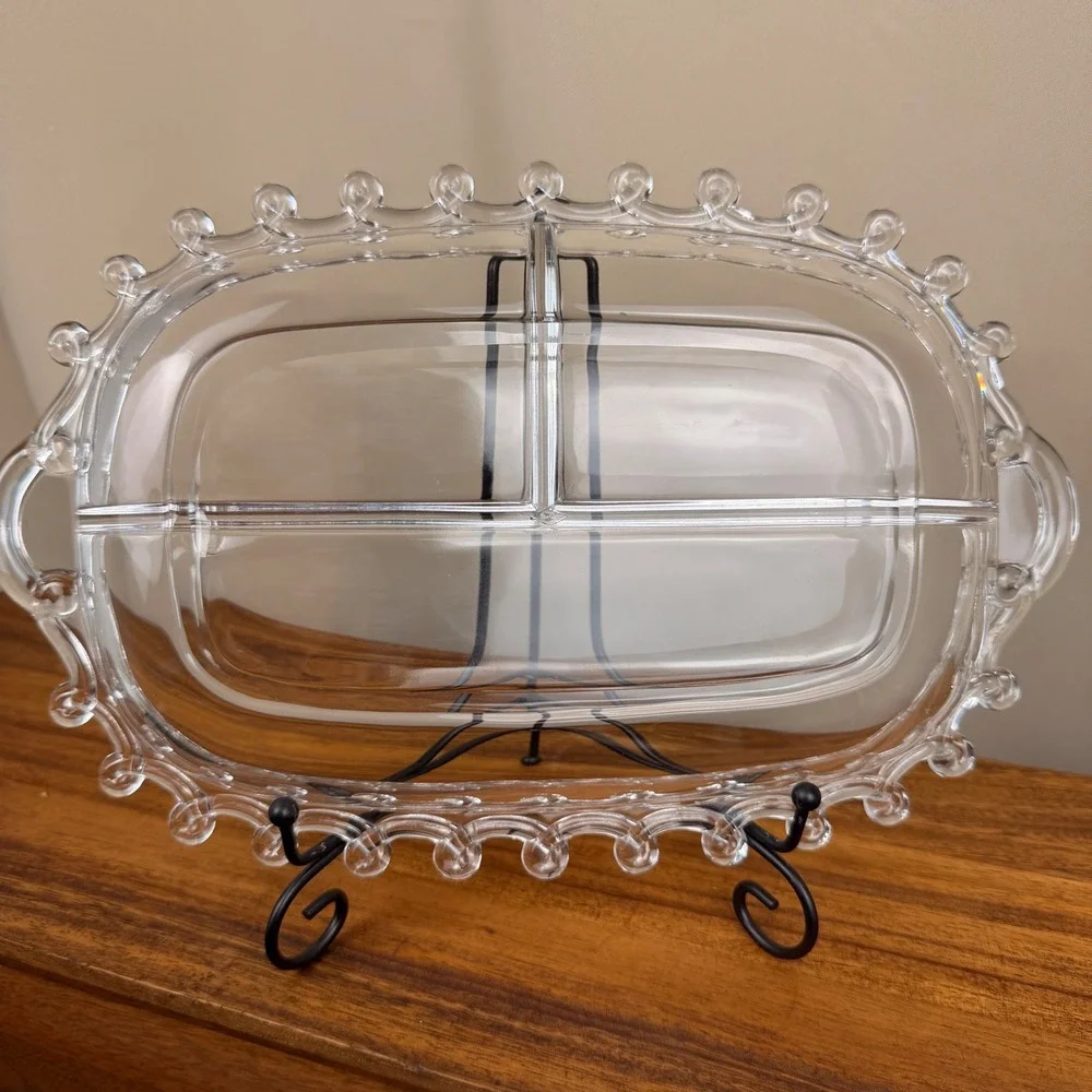 Heisey Glass Lariat Divided Relish Dish Oval Serving Tray Clear 3 Section 12.5in